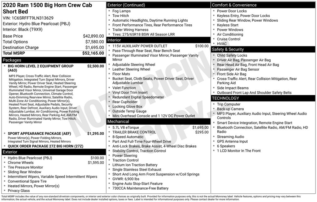 ram ram 1500 pickup 2020 1C6SRFFT9LN313629 image ram ram 1500 pickup 2020 1C6SRFFT9LN313629 image